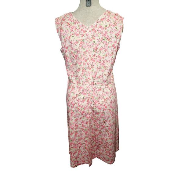 Vintage Pink Rose Floral Sleeveless Midi Dress – V-Neck, Button Front – Medium - Picture 4 of 9